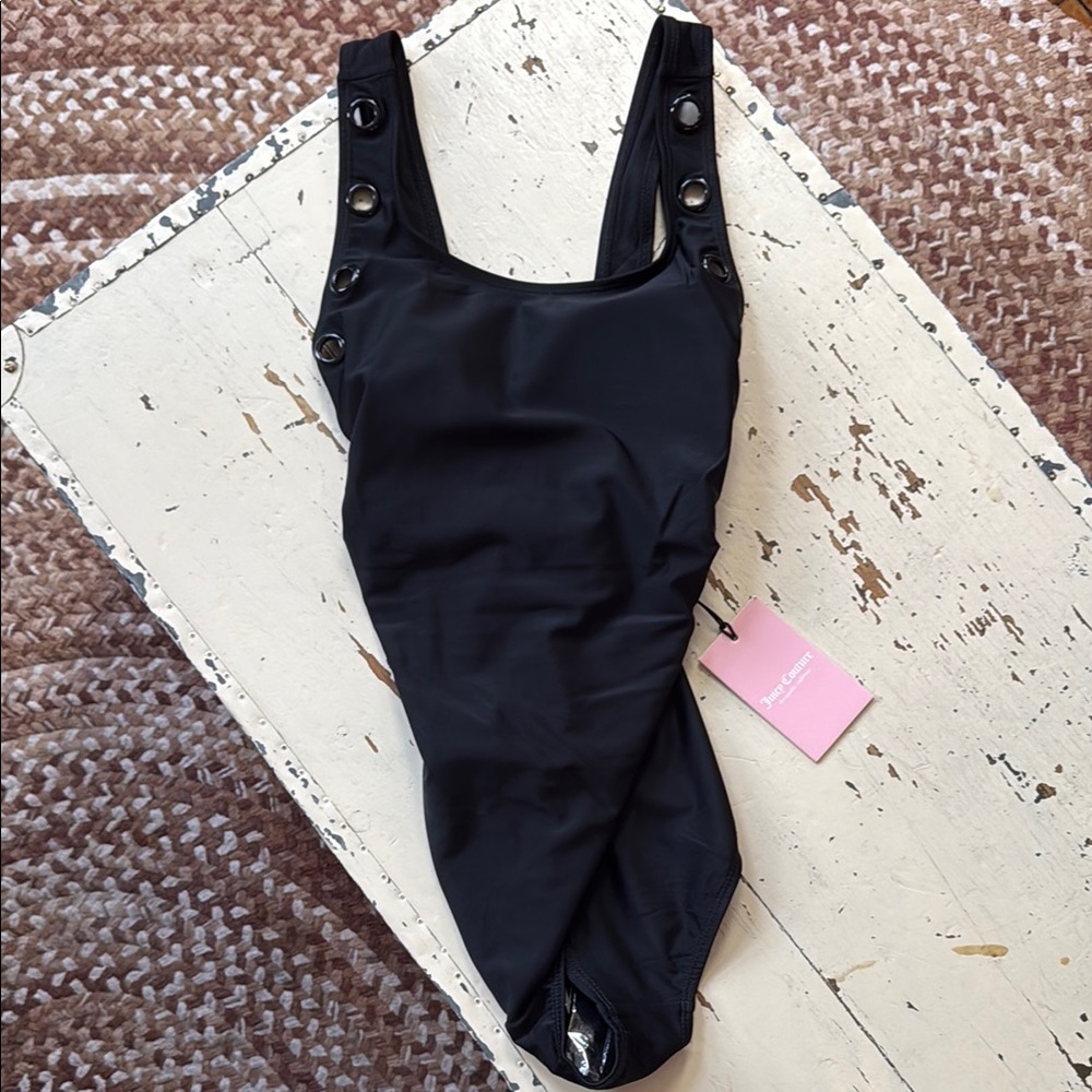 NWT Women’s Juicy Couture Grommet Black One Piece Swimsuit